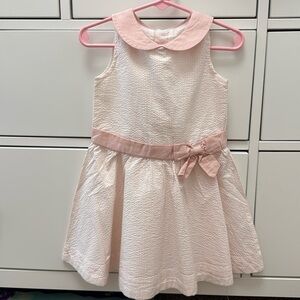 Pink Seersucker Sleeveless Dress with Bow and Peterpan collar